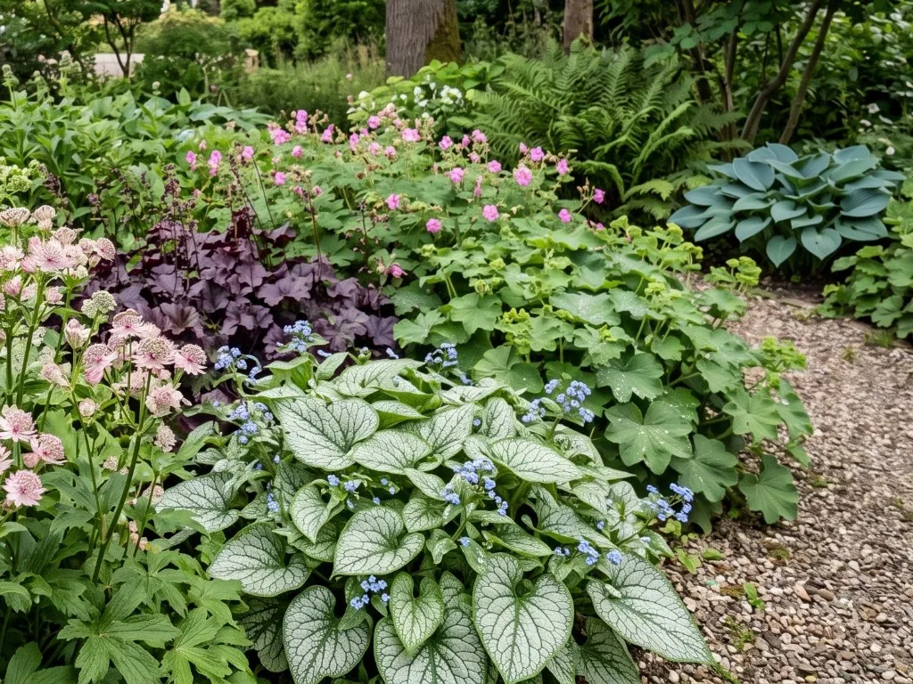 Een weelderige bloemenborder als voorbeeld voor de plantmatch