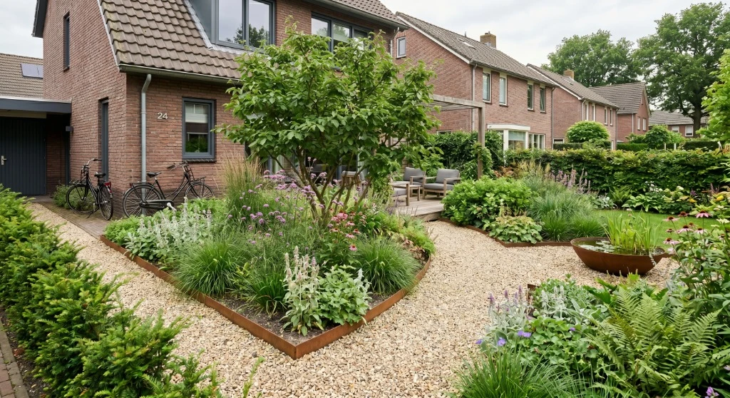 Zichtlijnen en perspectief in een sfeervolle tuin