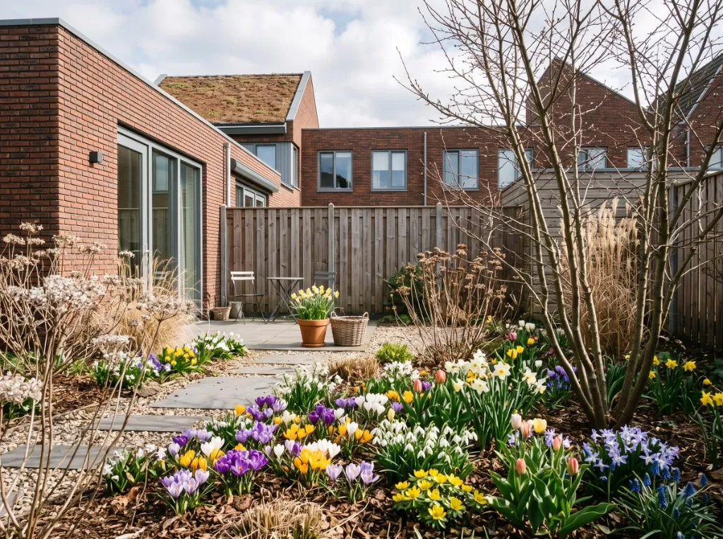 Lentebloei in een moderne tuin