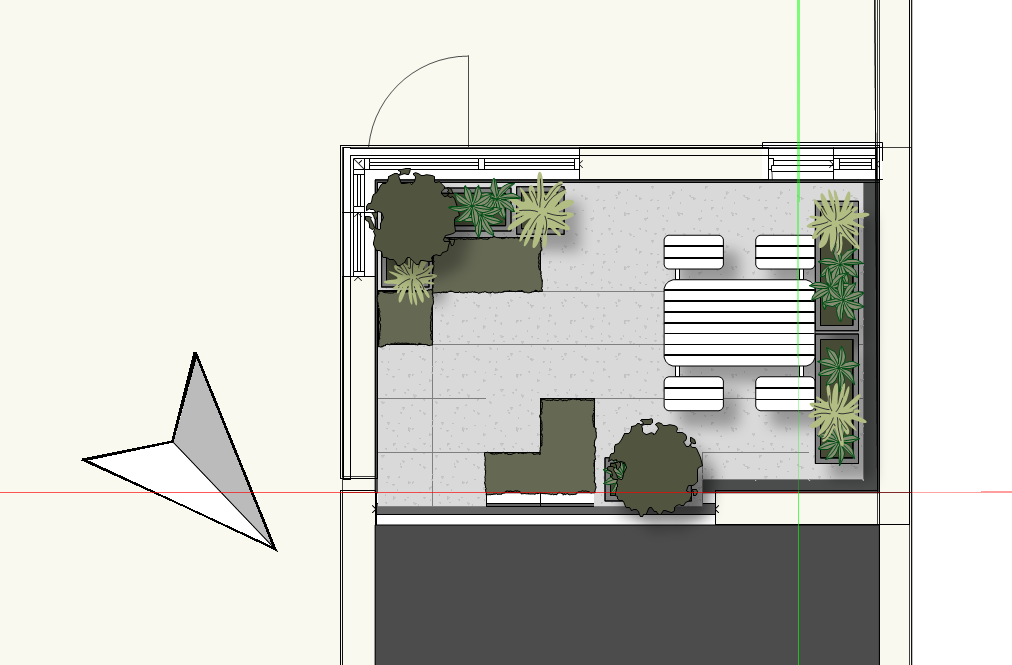 Voorbeeld van een tuinontwerp met noordpijl